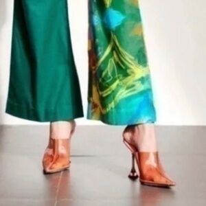 ❤️‍🔥BOGO FREE NEW Zara Vinyl Orange Pink Futuristic Heeled Mules